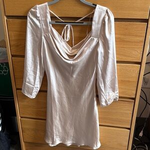 Elegant champagne/white Cowl Neck Dress